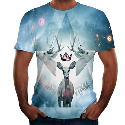

Men's Daily Basic T-shirt - Color Block / 3D Print Blue