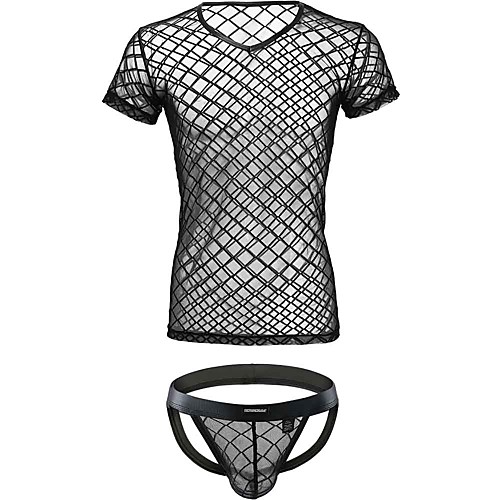 

Men's Mesh Suits Nightwear Solid Colored Black M L XL