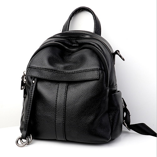 

Large Capacity Cowhide Zipper Commuter Backpack Solid Color Daily Black