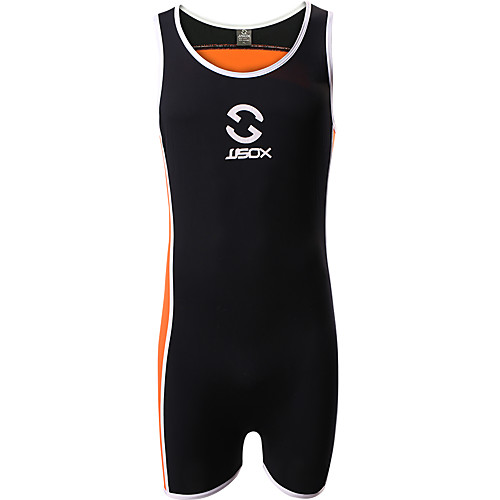 

Men's Sporty Black White Orange Halter One-piece Swimwear Swimsuit - Color Block Racerback M L XL Black