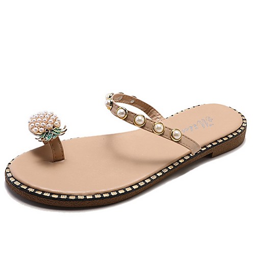 

Women's Slippers & Flip-Flops Flat Heel Round Toe PU Spring & Summer Beige