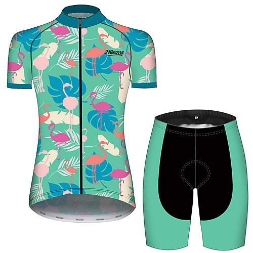 

21Grams Women's Short Sleeve Cycling Jersey with Shorts Black / Blue Flamingo Animal Floral Botanical Bike Clothing Suit Breathable 3D Pad Quick Dry Ultraviolet Resistant Sweat-wicking Sports Flamingo