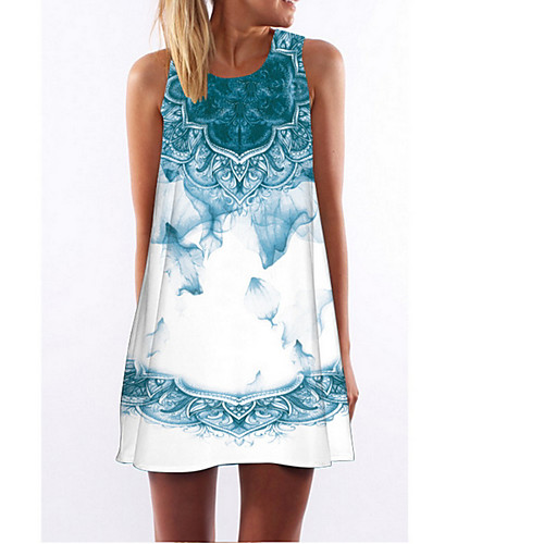 

Women's Blue Dress Shift Print S M Loose
