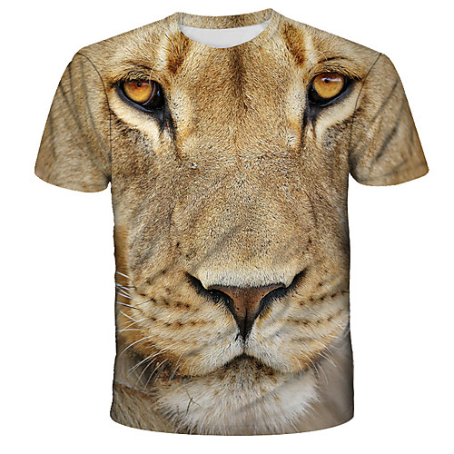 

Men's Daily Holiday Street chic / Exaggerated T-shirt - 3D / Tie Dye / Animal Lion, Print Rainbow