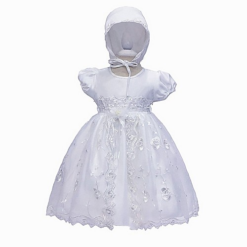 

Ball Gown Floor Length Event / Party Christening Gowns - Polyester Short Sleeve Jewel Neck with Lace / Bow(s) / Appliques