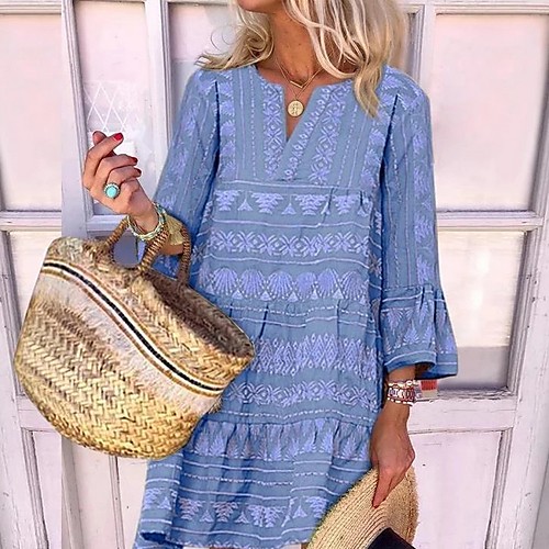 

Women's Purple Yellow Dress Shift Print V Neck S M