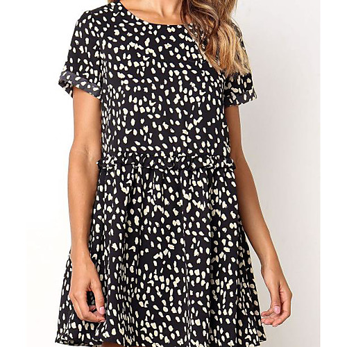 

Women's Blushing Pink Black Dress Loose Polka Dot S M