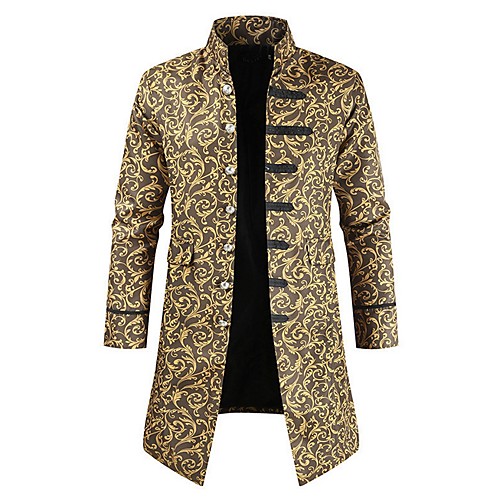 

Men's Daily Punk & Gothic Fall & Winter Long Trench Coat, Geometric Stand Long Sleeve Polyester Yellow / Red / Blue