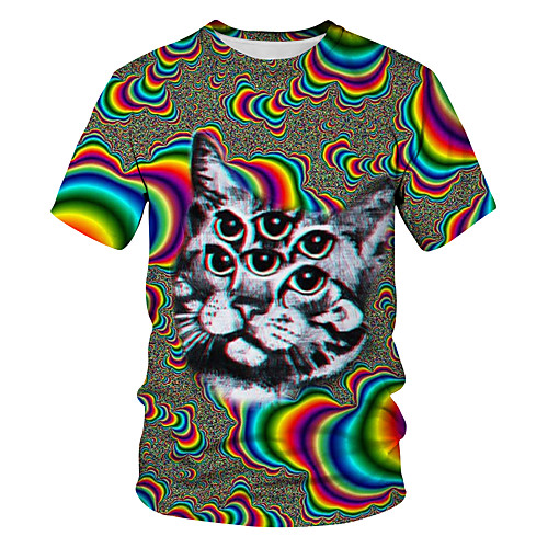 

Men's Color Block 3D Print T-shirt Street chic Exaggerated Going out Club Round Neck Rainbow / Short Sleeve
