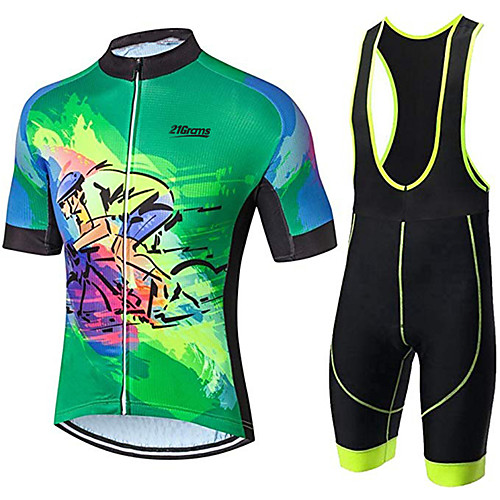 

21Grams Men's Short Sleeve Cycling Jersey with Bib Shorts Green / Black Tie Dye Gradient Bike Clothing Suit UV Resistant Breathable 3D Pad Quick Dry Sweat-wicking Sports Tie Dye Mountain Bike MTB