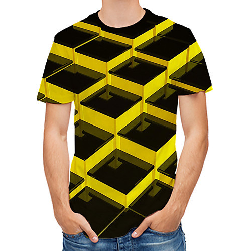 

Men's EU / US Size Geometric 3D Print T-shirt Street chic Punk & Gothic Daily Club Round Neck Yellow / Short Sleeve