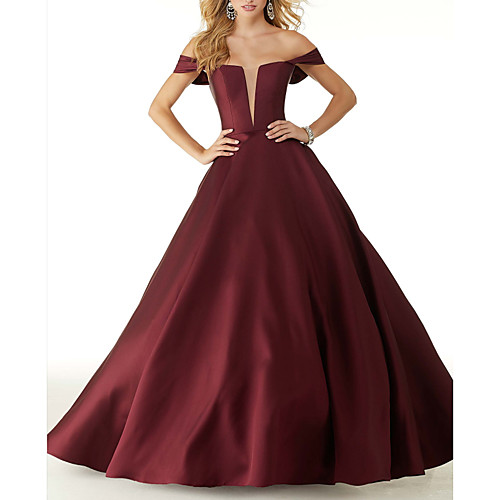 

Ball Gown Off Shoulder Floor Length Satin Elegant / Red Prom / Formal Evening Dress with Sleek 2020