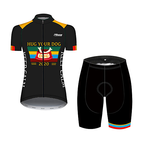 

21Grams Women's Short Sleeve Cycling Jersey with Shorts Black / Yellow Bone Bike Clothing Suit Breathable 3D Pad Quick Dry Ultraviolet Resistant Sweat-wicking Sports Solid Color Mountain Bike MTB