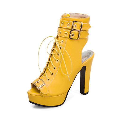 

Women's Sandals Chunky Heel Peep Toe PU Business / British Summer Yellow / Red / Blue / Party & Evening