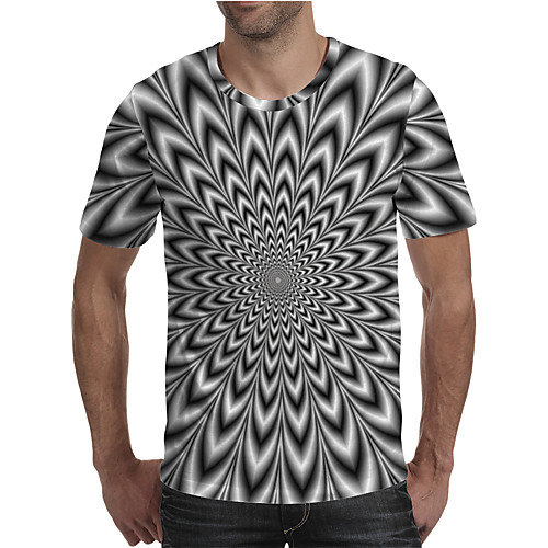 

Men's Daily Going out Street chic / Exaggerated T-shirt - Geometric / 3D / Graphic Pleated / Print Rainbow