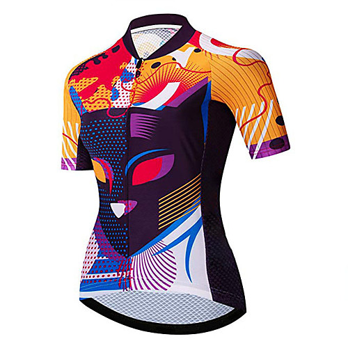 

21Grams Women's Short Sleeve Cycling Jersey Black / Orange Cat Bike Jersey Top Mountain Bike MTB Road Bike Cycling UV Resistant Breathable Quick Dry Sports Clothing Apparel / Stretchy / Race Fit