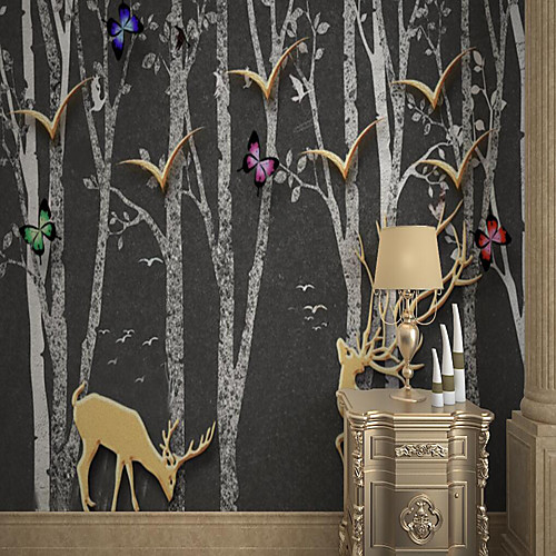 

Art Deco Custom Self-adhesive Mural Wallpaper Simple Birch Forest Golden Deer Suitable For Bedroom Living Room Coffee Shop Restaurant Hotel Wall Decoration Art Room Wallcovering
