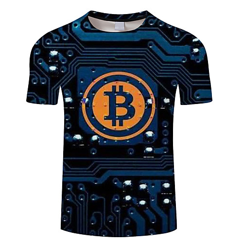

Men's Daily Going out Basic T-shirt - Geometric / 3D / Machine Print Royal Blue