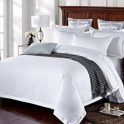 

Duvet Cover Sets 4 Piece Linen / Cotton Solid Colored White Printed Simple