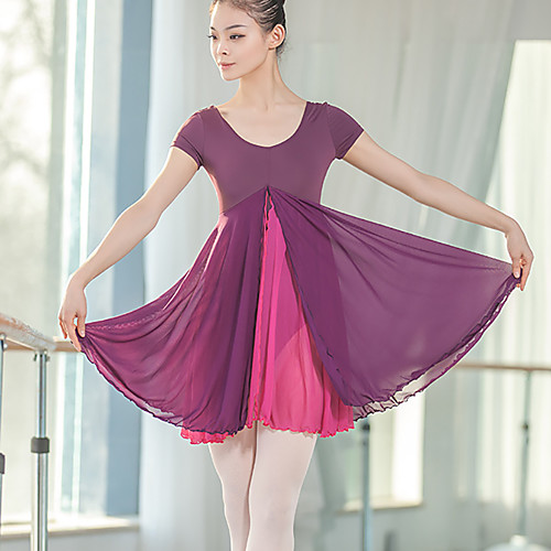 

Ballet Dresses Women's Training / Performance Polyester / Cotton Blend / Milk Fiber Split / Cascading Ruffles / Split Joint Short Sleeve Natural Dress