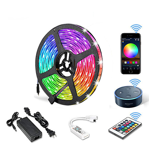 

5m WIFI Set Light Strip Flexible LED Light Strips RGB Strip Lights 300 LEDs SMD5050 10mm 1 24Keys Remote Controller 1 X 12V 5A Power Supply 1 set Color-changing IP20 APP Control