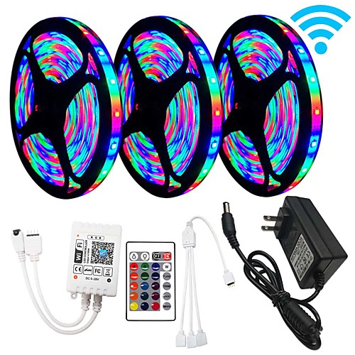 

3x5M WiFi Controller Flexible Tiktok LED Strip Lights RGB Strip Lights Remote Controls 810 LEDs SMD3528 8mm 1 x 12V 3A Adapter 1 set RGB Change Christmas New Year's Cuttable Party Decorative