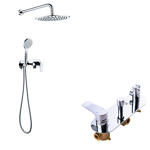 

Shower System Set - Handshower Included Rainfall Shower Contemporary Chrome Wall Mounted Brass Valve Bath Shower Mixer Taps with Brass Shower Head