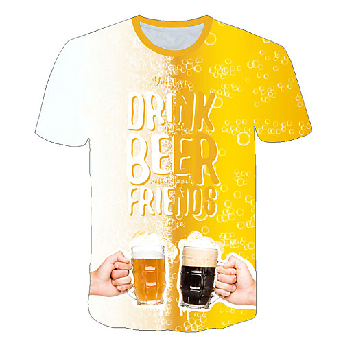 

Men's Daily Sports Basic / Exaggerated T-shirt - Color Block / 3D / Beer Print Rainbow