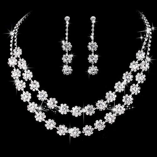 

Women's Silver Synthetic Diamond Necklace Classic Artistic Classic Basic Elegant Copper Silver 45 cm Necklace Jewelry 3pcs For Wedding Party Evening Engagement Prom