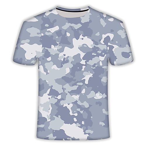 

Men's Daily Going out Basic T-shirt - Color Block / 3D / Camo / Camouflage Print Light Blue