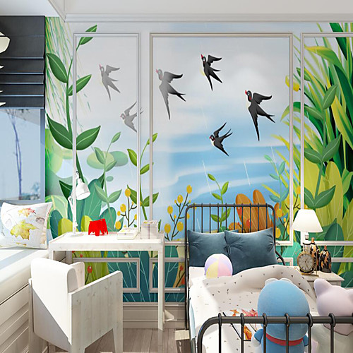 

Custom Self-adhesive Mural Wallpaper Spring Children Cartoon Style Suitable For Bedroom Children's Room School Party