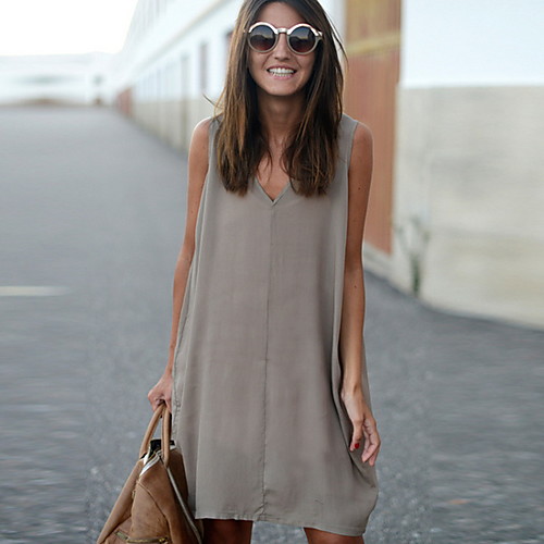 

Women's Gray Dress A Line Solid Color V Neck S M