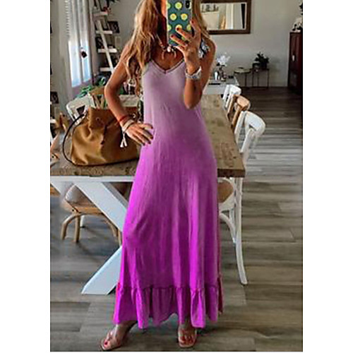 

Women's Maxi Purple Light Blue Dress T Shirt Rainbow V Neck S M
