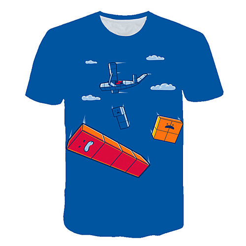 

Men's Daily Sports Street chic / Exaggerated T-shirt - Geometric / Color Block / 3D Print Blue