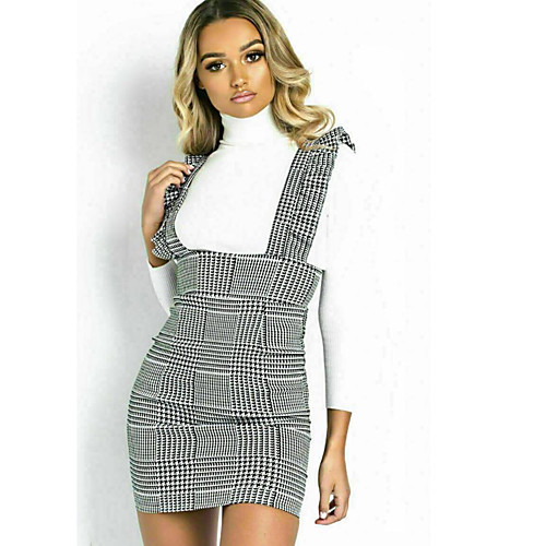 

Women's Mini Gray Dress Sheath Houndstooth Strap S M Slim