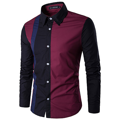 

Men's Daily Work Business / Basic Shirt - Color Block / Solid Colored Black