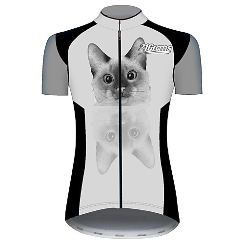 

21Grams Women's Short Sleeve Cycling Jersey 100% Polyester GrayWhite Cat Animal Bike Jersey Top Mountain Bike MTB Road Bike Cycling UV Resistant Breathable Quick Dry Sports Clothing Apparel