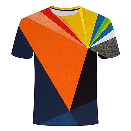 

Men's Daily Going out Basic T-shirt - Color Block / 3D / Abstract Print Orange