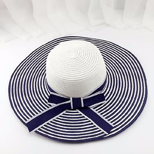 

Women's Basic Straw Sun Hat-Striped Black Navy Blue