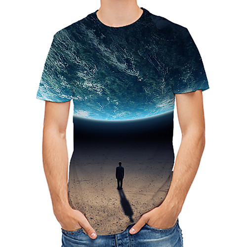 

Men's 3D Abstract Print T-shirt Street chic Punk & Gothic Daily Club Round Neck Navy Blue / Short Sleeve