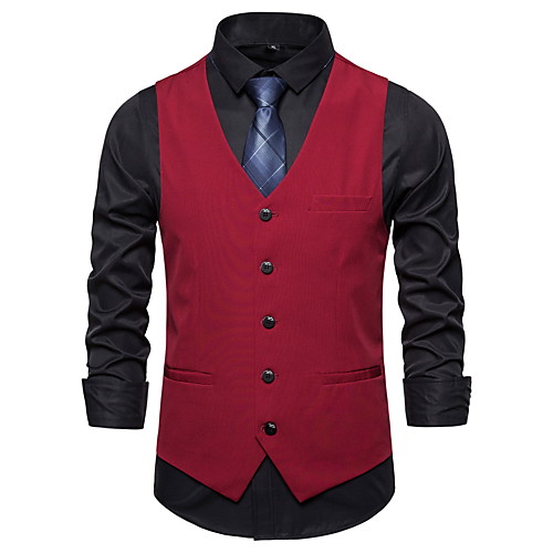 

Men's Vest, Solid Colored V Neck Rayon / Polyester Red / Light gray / Dark Gray
