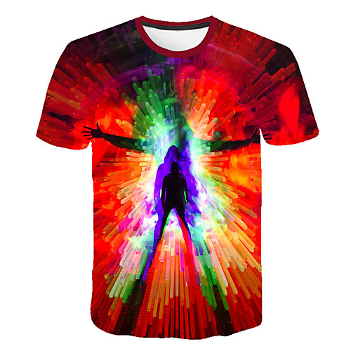 

Men's Daily Sports Street chic / Exaggerated T-shirt - Geometric / Color Block / 3D Print Rainbow