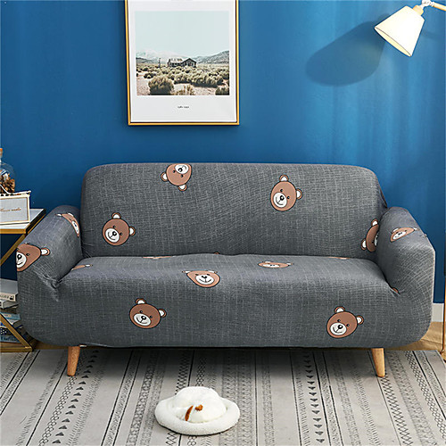 

Grey Cartoon Bear Print Dustproof All-powerful Slipcovers Stretch Sofa Cover Super Soft Fabric Couch Cover with One Free Pillow Case