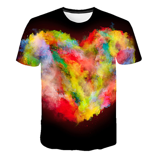 

Men's Daily Sports Street chic / Exaggerated T-shirt - Color Block / 3D / Abstract Print Rainbow