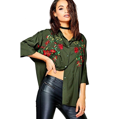 

Women's Daily Shirt - Floral Army Green