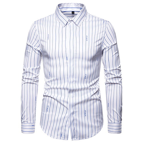 

Men's Party Work Business / Elegant Shirt - Striped / Letter Black & White, Print Black
