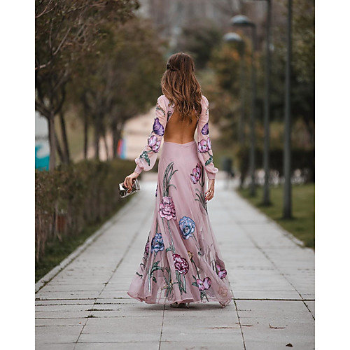 

Women's Maxi Blushing Pink Dress Swing Geometric S M