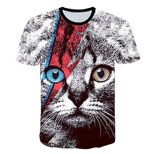 

Men's Daily Going out Basic T-shirt - Color Block / 3D / Animal Cat, Print Rainbow