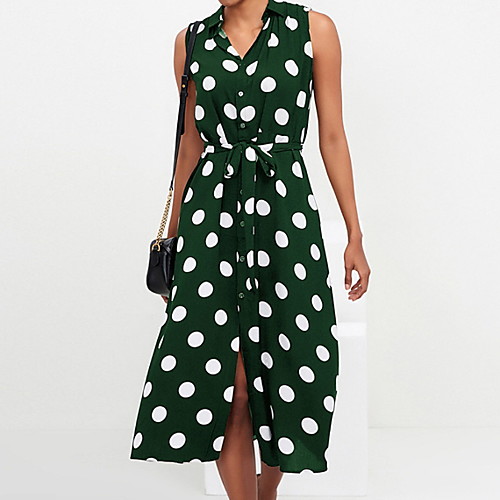 

Women's Green Brown Dress A Line Polka Dot V Neck S M