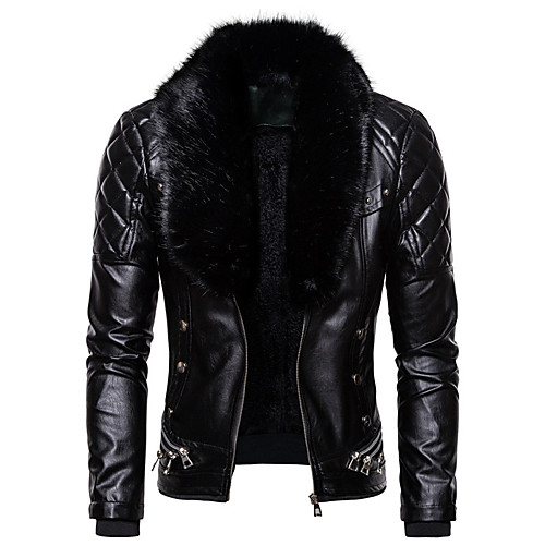 

Men's Daily Basic Fall & Winter Regular Jacket, Solid Colored Stand Long Sleeve Polyester Black / Red / Brown